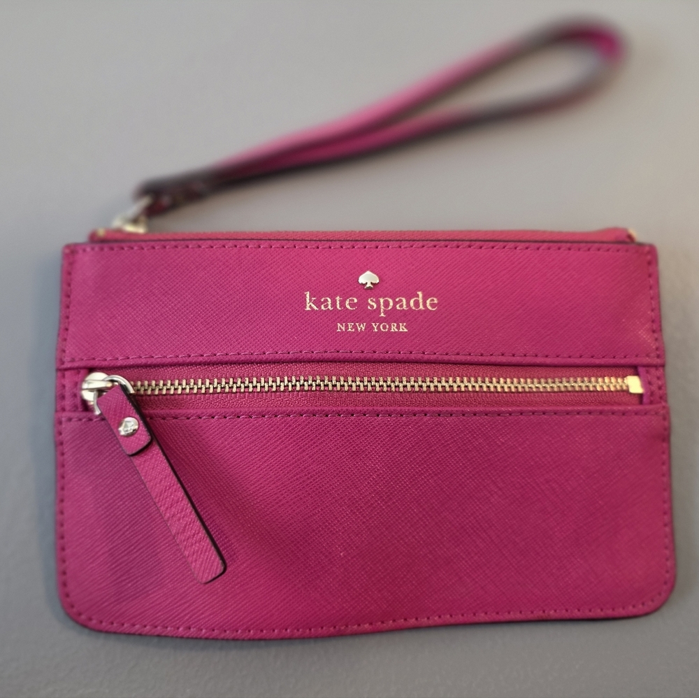Kate Spade Hot Pink Wallet wristlet with Gold hardware